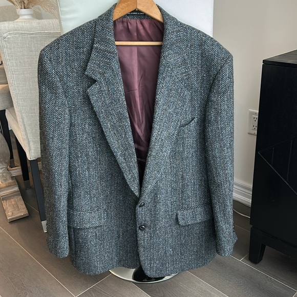Moores Harris Tweed Blue Gray Wool Blazer Men’s 44R Single Breasted Sportscoat - Picture 15 of 16